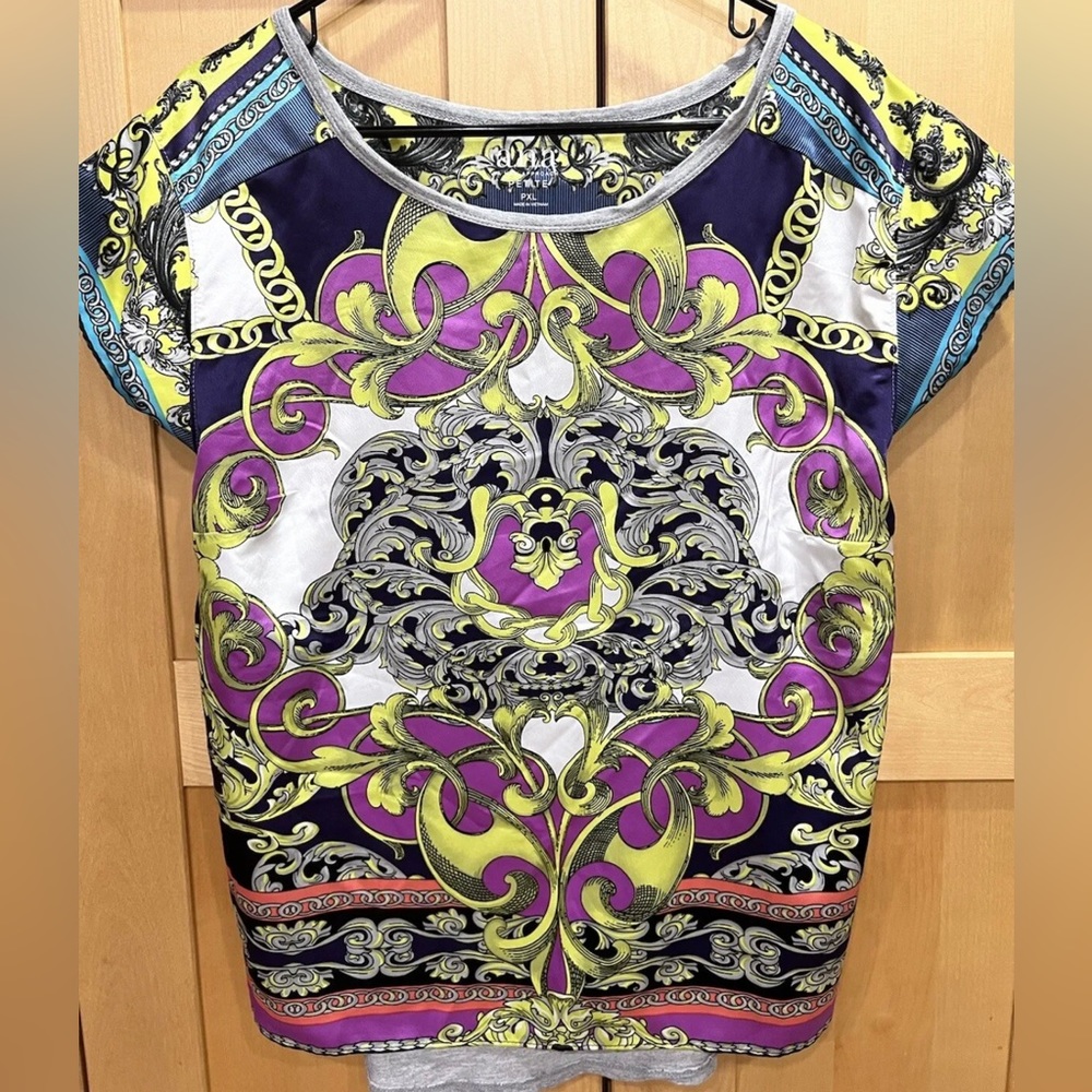 a.n.a blouse womens multicolor satin cotton short sleeve